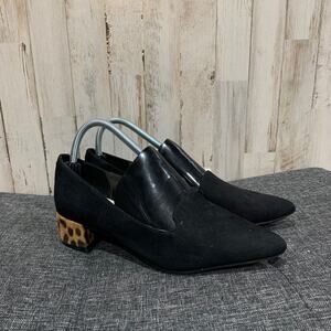 Ann Klein Kalonie Black Faux Suede Pointed Toe Leopard Heels